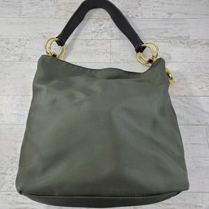 JPK Paris 75 Hobo Bucket Shoulder Bag Purse Olive Green Chunky Gold Hardware
